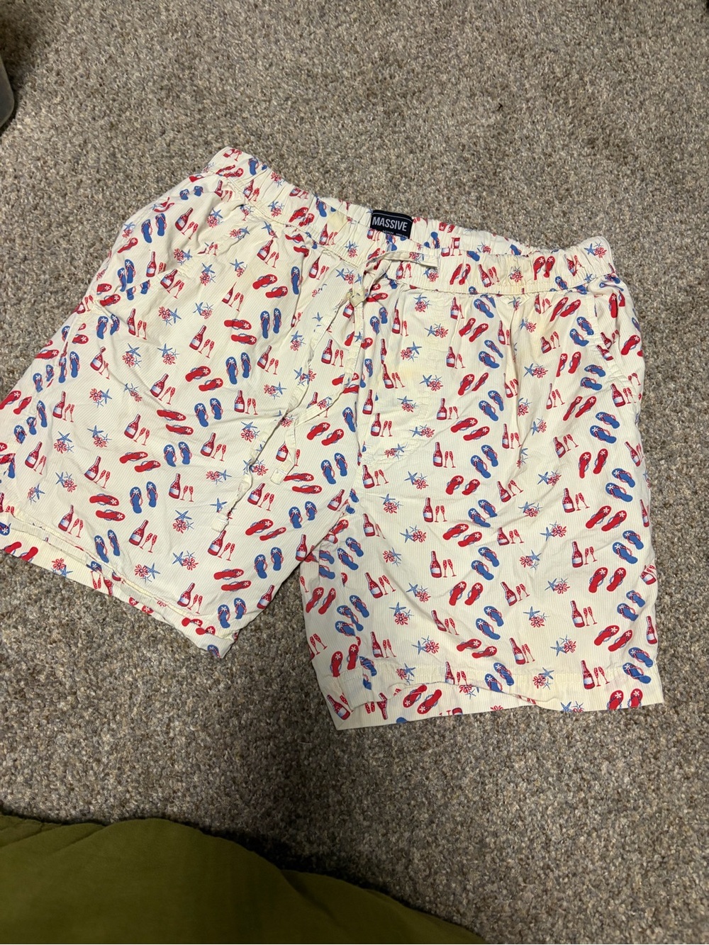 Massive Cream Swim Trunks with Red & Blue Flip-Flop Print